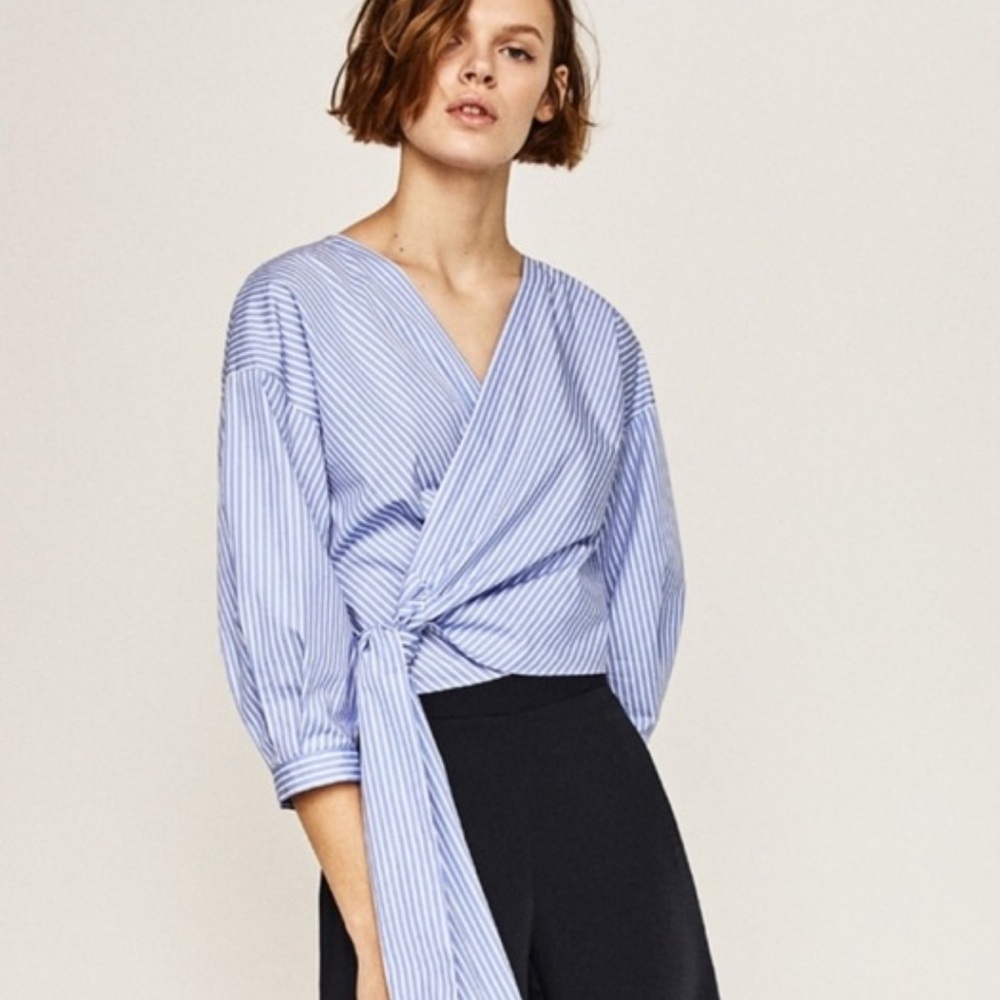 Zara Blue Wrap Tie Front Blouse